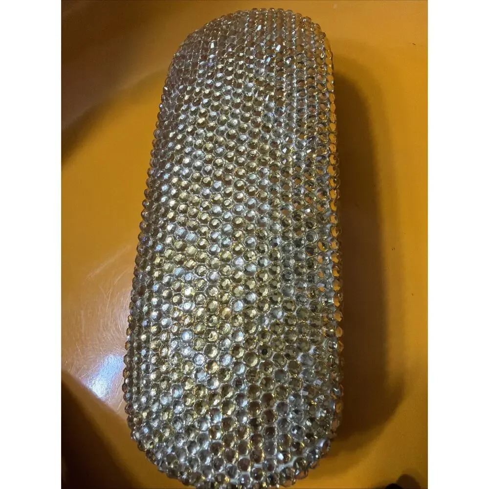 Bling Crystal‎ Eyeglasses Case,Shiny Rhinestone Hard Shell Protective Silver